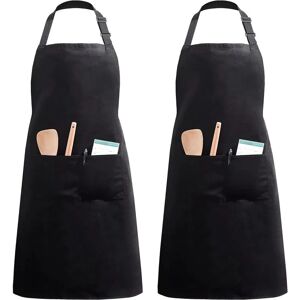 Rhafayre - Kitchen Apron with 2 Pockets Adjustable Home Cooking Aprons for Women Men Chef 2 Packs (Black)