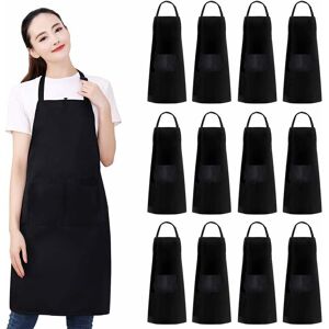 LANGRAY Kitchen Cooking Waterdrop Resistant Apron, Adjustable Bib Chef Aprons Bulk with 2 Pockets for Women Men(Black, 12)