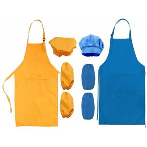 LangRay Kids Chef Hat Sleeve and Apron Set, Craft Apron with 2 Pockets Adjustable Kids Cooking Apron for Boys, Girls, Cooking, Baking, Painting,