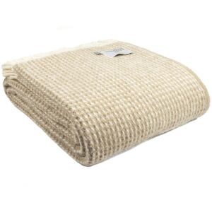 Tweedmill Textiles - Lifestyle Pure New Wool Waffle Oatmeal 140x240cms Throwover Blanket Bed Sofa Accessory - Oatmeal