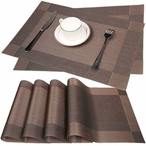 Norcks - 30x45cm Set of 6 Washable Place Table pvc Placemats Non-Slip and Environmental Protection Dining Mats (Coffee) - Brown