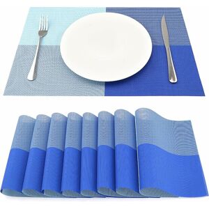 Design Kitchen Table Place Mats Heat-resistant Crossweave Woven Vinyl Placemats Set of 8 45 30cm, Blue - Blue - Norcks