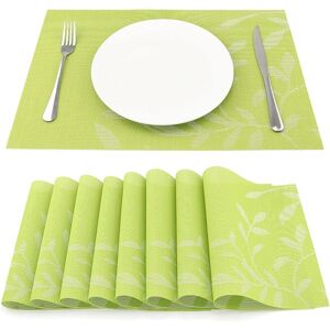 NORCKS Placemats Set of 8 Washable Heat Insulation Non-slip Woven Vinyl Place Mats for Kitchen and Dining Room （Green Leaf） - Green