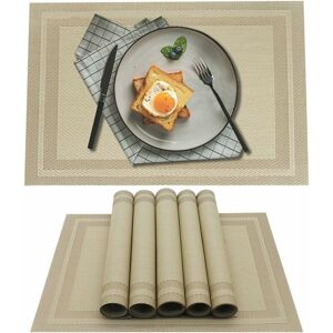 Placemats, Table Mats, Set of 6, Beige, Woven Vinyl, Non-Slip Heat-Resistant Washable Place Mats - Khaki - Norcks