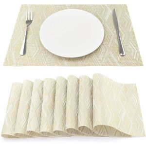 NORCKS Pvc Placemats, Non-slip Woven Table Mats Set of 8, Reusable Stain-resistant Washable Dinner Mats for Kitchen and Dining Room(Beige, 45x30CM) - Beige