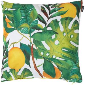 VEEVA Outdoor Cushion - 43cm x 43cm - Yellow Lemon Leaf, Ready Fibre Filled, Water Resistant - Decorative Scatter Cushions for Garden Chair, Bench, or Sofa
