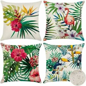 Alwaysh - Outdoor Cushion Cover, Set of 4 Waterproof Tropical Plants and Flowers and Birds Pattern Sofa Throw Pillow Case for Patio Garden Living