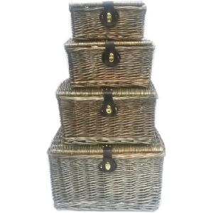 Topfurnishing - picnic hamper Strong Brown Oak Pine Lidded Basket with Latch Without Lining [Oak,Set of 2 - Medium] 35x28x18cm - Oak