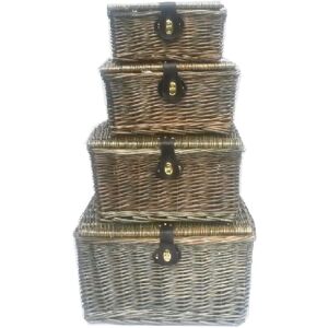 Topfurnishing - picnic hamper Strong Brown Oak Pine Lidded Basket with Latch Without Lining [Oak,Set of 2 - Large] 41x34x22cm - Oak