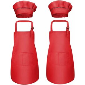 Héloise - Pieces Red Kids Apron and Chef Hat, Adjustable Chef Apron with 2 Pockets for Girls Boys, Toddler Kitchen Garden Aprons for Cooking Painting