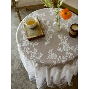 HOOPZI Rectangular Tablecloth Round Lace Tablecloth Small Round Table Tablecloth Nordic Retro White Tablecloth Dessert Table Cover-Retro Lace WhiteRound