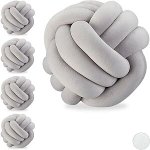 Set of 5 Knot Pillows, Knotted Tie Cushion for Sofa, Decorative, Nordic/Celtic, Braid, ø 25 cm, Grey - Relaxdays