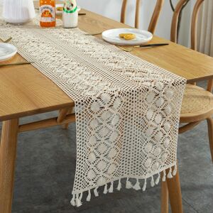 HOOPZI Round Crocheted Lace Tablecloth Used for Home Decor in Natural Retro Style, Gatherings, Weddings, Hotel Decorations, 30x180cm