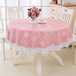 GROOFOO Round pvc Oilcloth Table Cloth, with Floral and Lace Pattern, Waterproof Stain Proof Round Table Cloth Dining Room Oilcloth Table Cloth, for Dining,