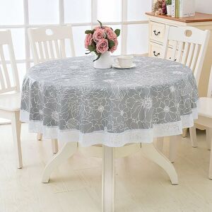 GROOFOO Round pvc Oilcloth Table Cloth, with Floral and Lace Pattern, Waterproof Stain Proof Round Table Cloth Dining Room Oilcloth Table Cloth, for Dining