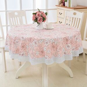 Groofoo - Round pvc Oilcloth Tablecloth, with Floral and Lace Pattern, Waterproof Stain Proof Round Tablecloth Dining Room Oilcloth Table Cloth, for