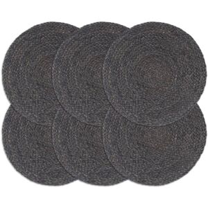 Berkfield Home - Royalton Placemats 6 pcs Plain Dark Grey 38 cm Round Jute