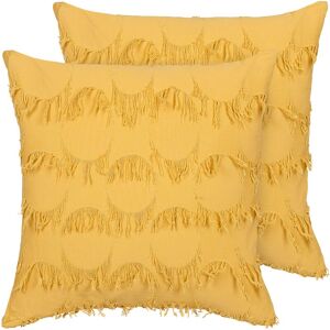 Beliani - Scatter Cushion Throw Pillow Home Decor Boho Tassels 45 x 45 cm Yellow Agastache - Yellow