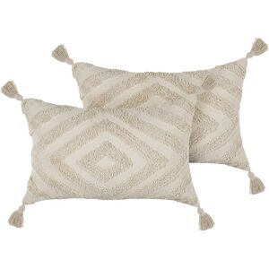 Beliani - Scatter Cushions Geometric Pattern Boho Decor Tassels 40 x 60 cm Beige Crataegus - Beige