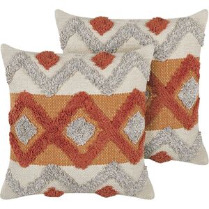 Beliani - Scatter Cushions Geometric Pattern Hand Tufted 40 x 60 cm Multicolour Brevifolia - Multicolour