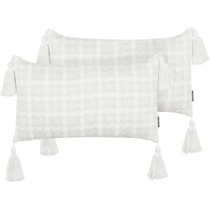 Beliani - Scatter Cushions Set Cotton Throw Pillow Checked Pattern with Tassels 30 x 60 cm Beige Douris - Beige