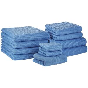 BELIANI Set of 11 Cotton Bathroom Towels Soft Zero Twist with Bath Mat Blue Areora - Blue