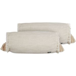 Beliani - Set of 2 Boho Decorative Cushions Cotton Solid Pattern 20 x 50 cm Removable Cover Tassels Beige Nahleh - Beige