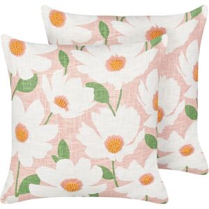 Beliani - Set of 2 Boho Modern Cotton Cushions Floral Pattern Handmade Removable Cover 45 x 45 cm Pink Jatropha - Pink