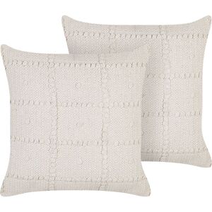 Beliani - Set of 2 Boho Modern Throw Cushions Decorative Pillows Cotton 45 x 45 cm Beige Ixora - Beige