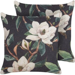 Beliani - Set of 2 Boho Scatter Cushions 45 x 45 cm Removable Cases Floral Pattern Black Zahriye - Black