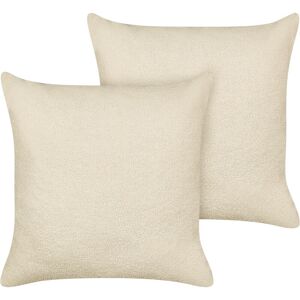 Beliani - Set of 2 Boucle Scatter Cushions with Filling Removable Cover Decorative 60 x 60 cm Beige Leuzea - Beige