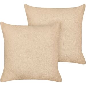 Beliani - Set of 2 Boucle Scatter Cushions with Filling Removable Cover Decorative 60 x 60 cm Sand Beige Leuzea - Beige