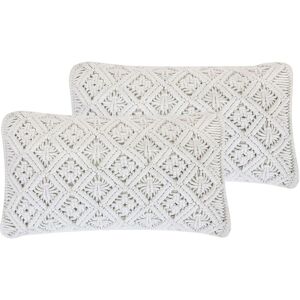 Beliani - Set of 2 Modern Cotton Scatter Cushions Toss Throw Pillows 30x50cm White Alatepe - White