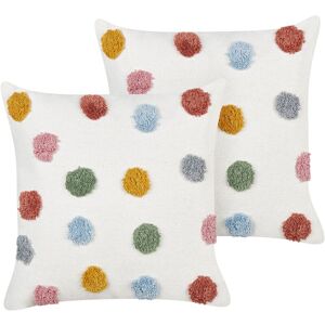Beliani - Set of 2 Cotton Kids Scatter Cushions 45 x 45 cm Multicolour Dots Pattern Square Throw Pillows Multicolour Wallflower - White