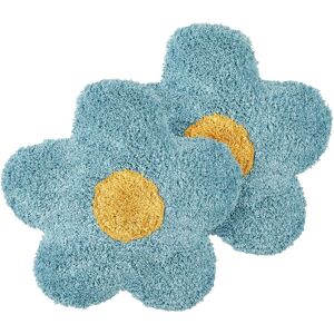 Beliani - Set of 2 Cotton Kids Scatter Cushions Flower Shape Throw Pillows Solid Pattern Blue Sorrel - Blue