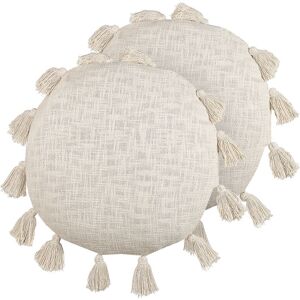 Beliani - Set of 2 Cotton Round Scatter Cushions Pillows Beige Tassels 45 cm Madia - Beige