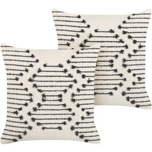 Beliani - Set of 2 Cotton Scatter Cushions Pillows Boho Decor Geometric Pattern 45 x 45 cm Beige Myrtus - Beige