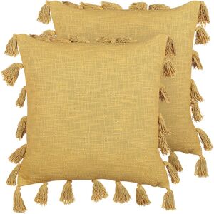 Beliani - Set of 2 Cotton Scatter Cushions Pillows Yellow Tassels 45 x 45 cm Lynchis - Yellow