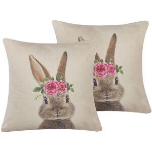 Beliani - Set of 2 Cotton Scatter Cushions Throw Pillows 45x45 cm Animal Theme Grey Tulipa - Grey