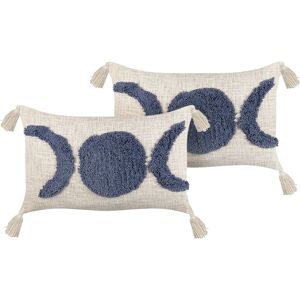 Beliani - Set of 2 Cotton Scatter Cushions with Tassels 35 x 55 cm Grey Lythrum - Beige