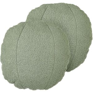 Beliani - Set of 2 Cushions ⌀ 30 cm Teddy Fabric Throw Pillows Round Shape Textile Green Rutabaga - Green