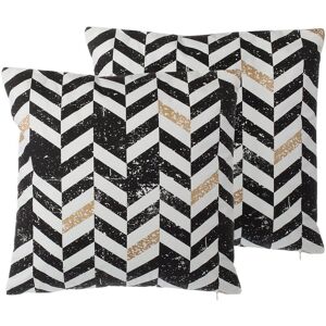 BELIANI Set of 2 Throw Pillows Black Cotton Chevron Pattern 45 x 45 cm White Helconia - Multicolour