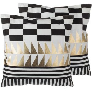 Beliani - Set of 2 Throw Pillows Cotton Geometric Pattern 45x45 cm Black and White Dalia - White