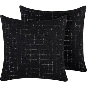 Beliani - Set of 2 Modern Minimalist Toss Pillows Black Geometric Pattern Bellflower - Black