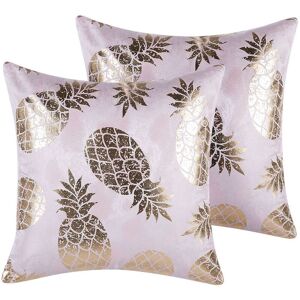 Beliani - Set of 2 Tropical Theme Scatter Cushions Gold Pineapple Pink Astilbe - Pink