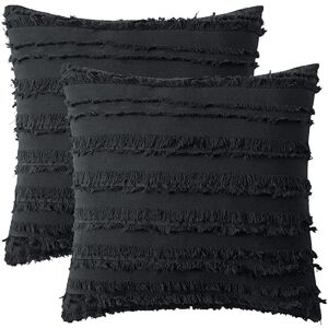 PESCE Set of 2 Decorative Boho Throw Pillow Covers Linen Striped Jacquard Pattern Cushion Covers for Sofa Couch Living Room Bedroom -20''x20'' Black