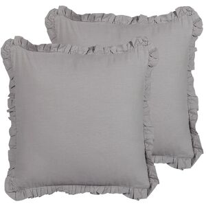 Beliani - Set of 2 Decorative Linen Throw Pillows Fringed 45x45 cm Grey Glabra - Grey