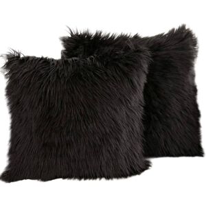 PESCE Set of 2 Decorative Pillow Covers New Luxury Series Merino Style Faux Fur Fluffy Throw Pillow Covers Square Fuzzy Cushion Case-16'x16' Black