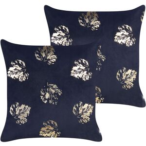 Beliani - Set of 2 Decorative Pillows Velvet Effect Fabric Leaf Pattern 45x45cm Black Goldenrod - Black