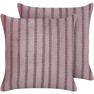Beliani - Set of 2 Decorative Velvet Block Printed Striped Throw Pillows 45x45 cm Pink Agapanthus - Pink